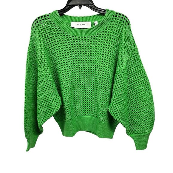 Equipment Esme Green Open Stitch Cropped Sweater | Size XL - Picture 5 of 6